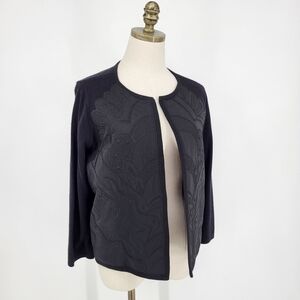 Chicos Open Front Blazer Cardigan Sweater Textured Black Size 1 Medium